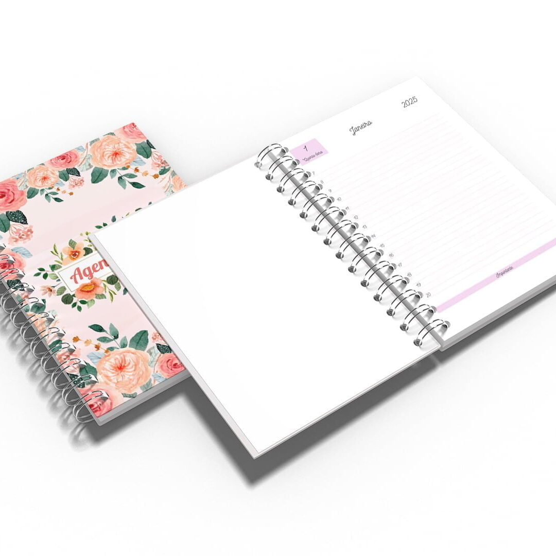 Agenda Capa Dura - A5 - Rosa Floral
