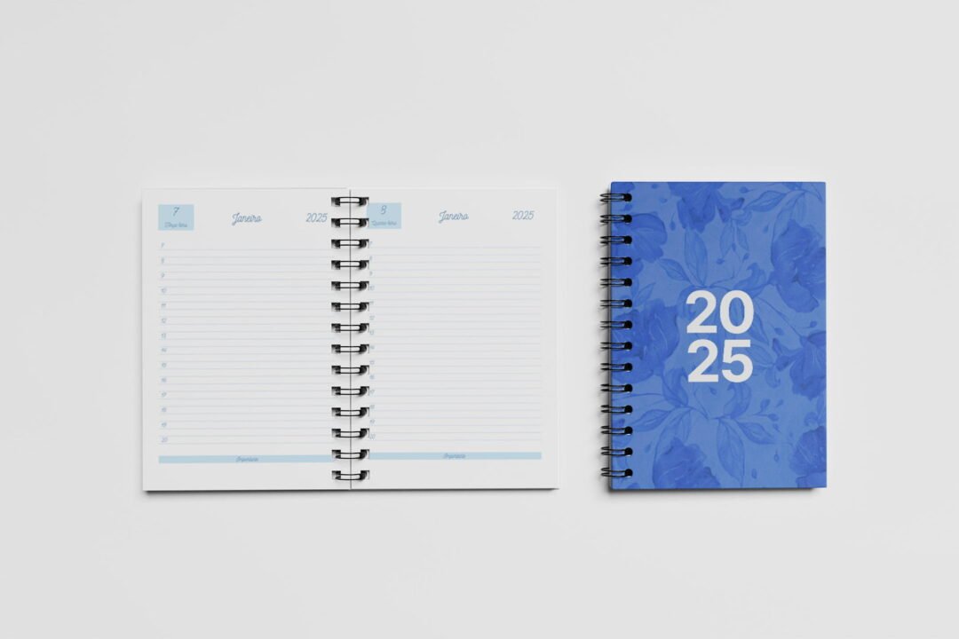 Agenda Capa Dura - A5 - Floral Azul