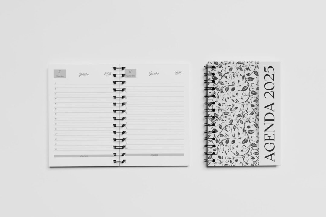 Agenda Capa Dura - A5 - Floral Branca
