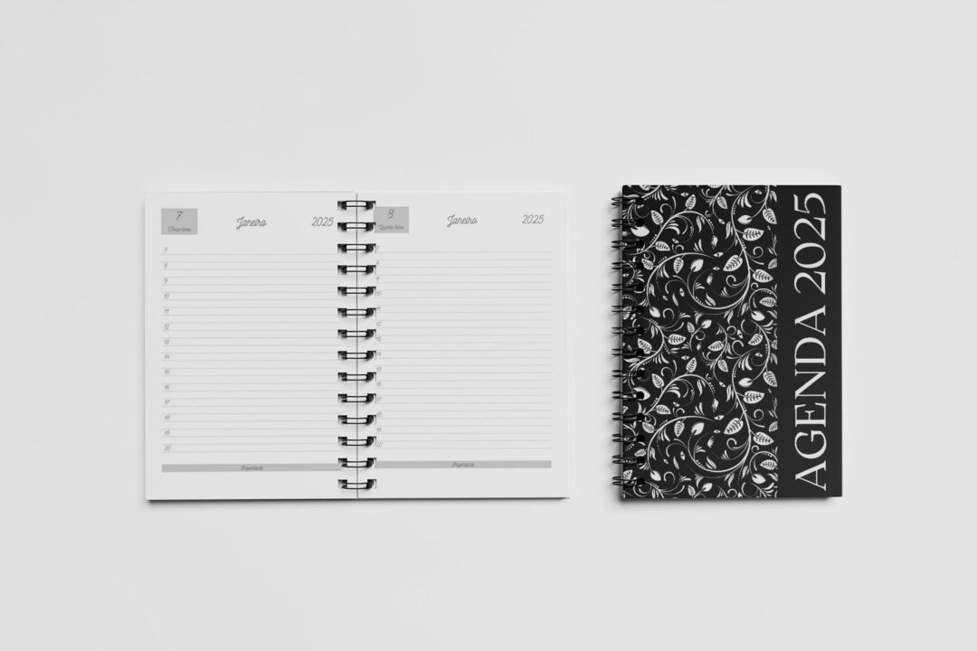 Agenda Capa Dura - A5 - Floral Preta