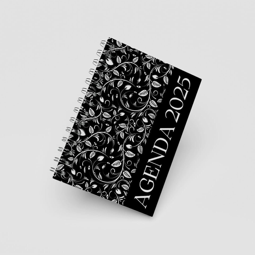 Agenda Capa Dura - A5 - Floral Preta