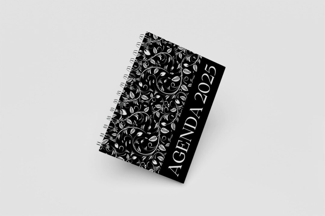 Agenda Capa Dura - A5 - Floral Preta