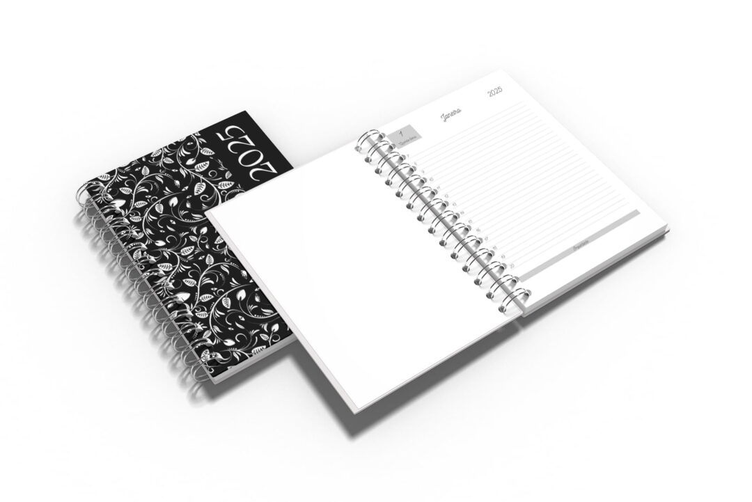 Agenda Capa Dura - A5 - Floral Preta