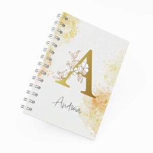 Caderno Grande 18x24cm - Inicial - Floral Amarelo - Seu nome