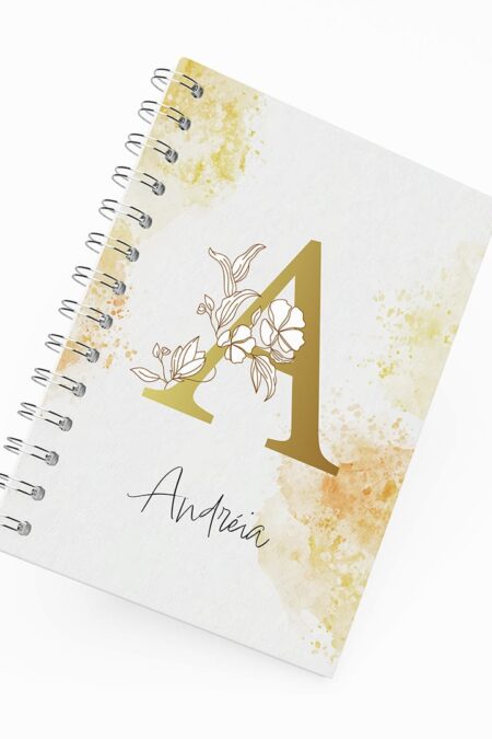 Caderno Grande 18x24cm - Inicial - Floral Amarelo - Seu nome