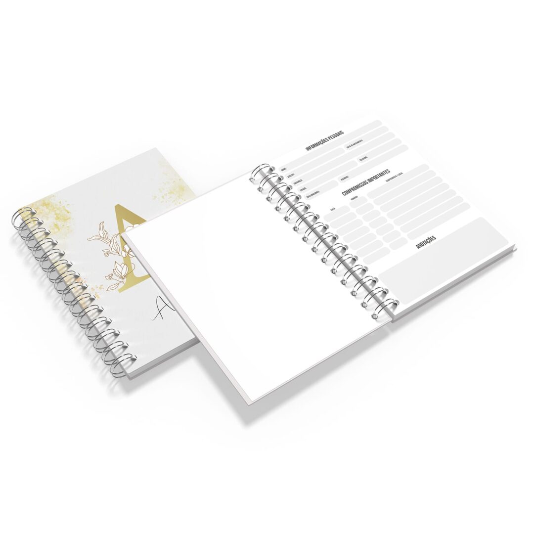 Caderno Grande 18x24cm - Inicial - Floral Amarelo - Seu nome