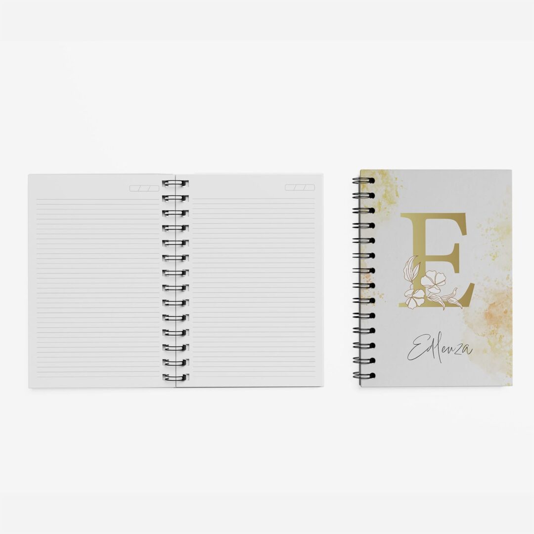 Caderno Grande 18x24cm - Inicial - Floral Amarelo - Seu nome