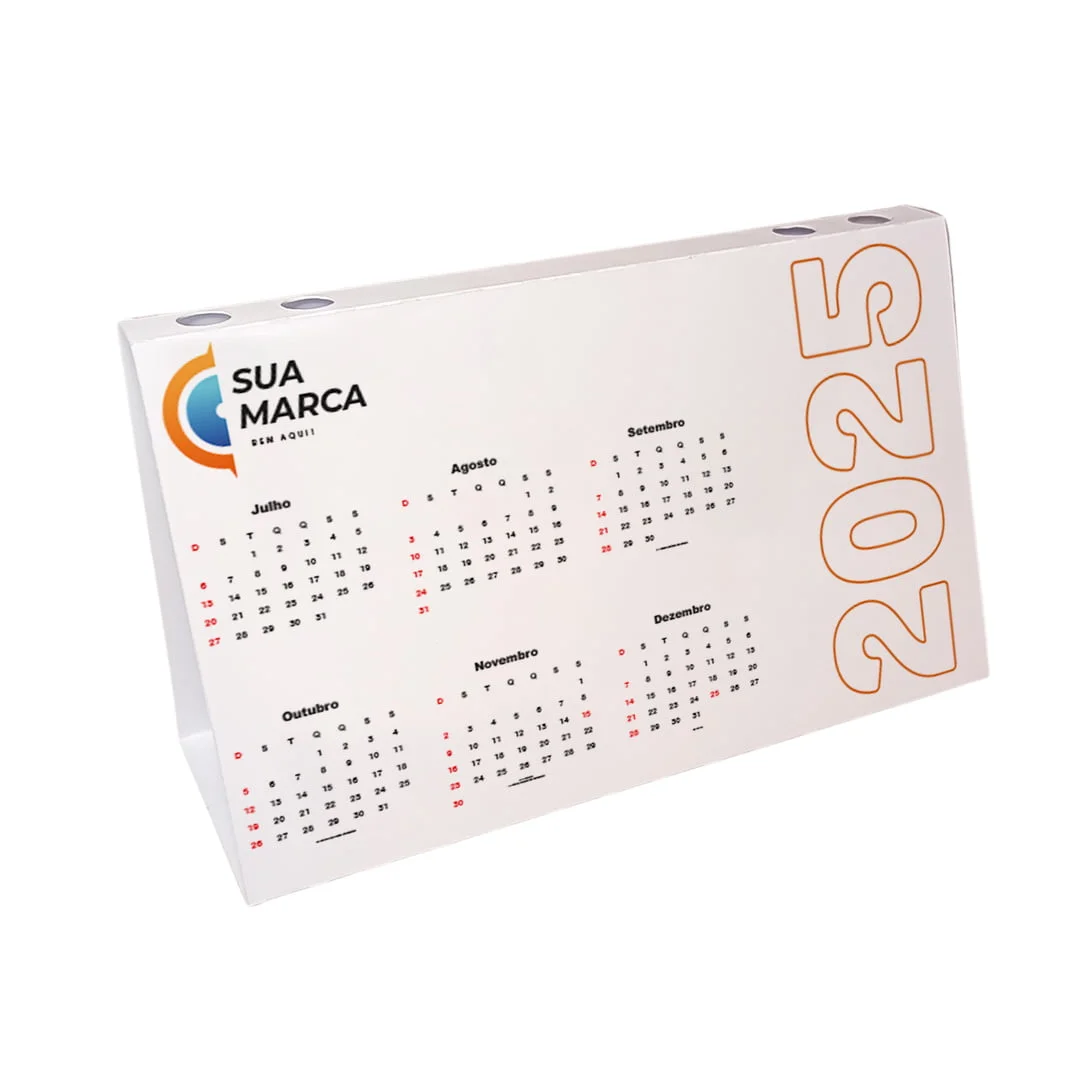 Calendário de Mesa com Porta Caneta - Personalize com sua Marca - 50 Unidades