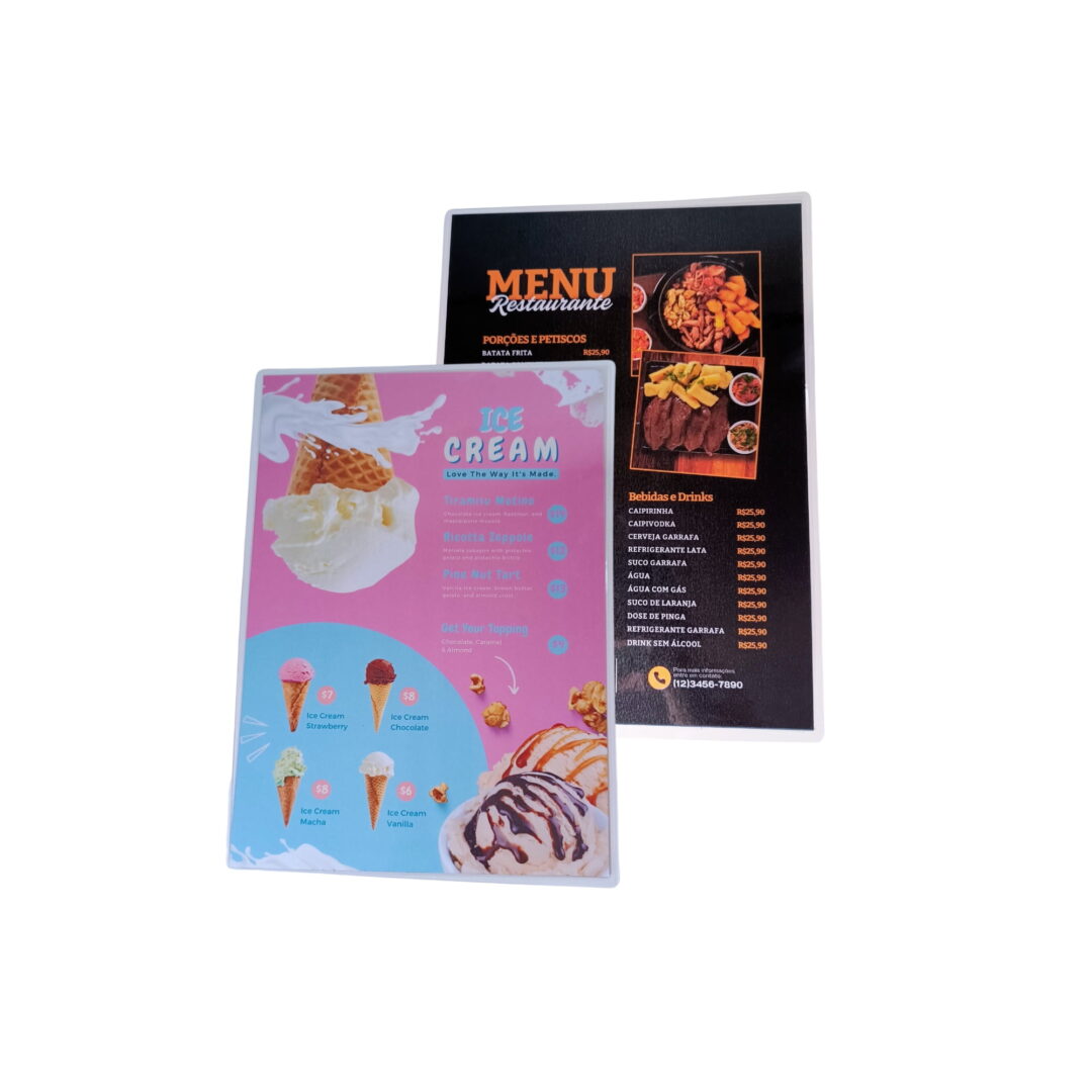 Kit 10 Cardápio A4 Plastificado com Sua Arte
