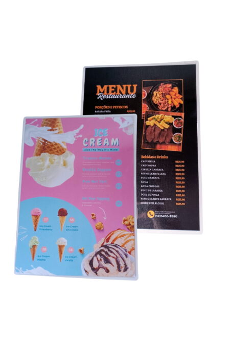 Kit 10 Cardápio A4 Plastificado com Sua Arte