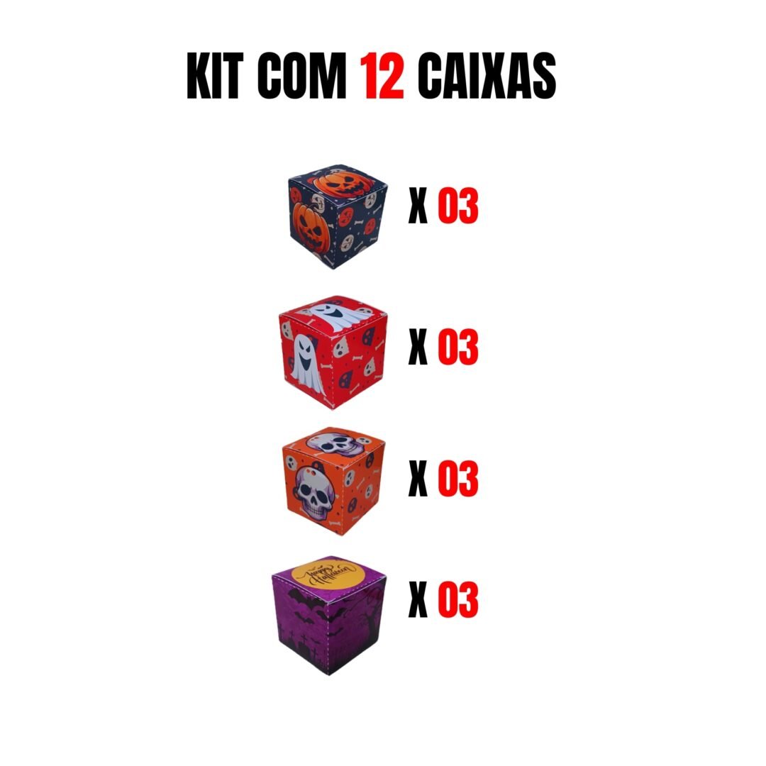 Kit 12 Caixas Quadradas Sortidas para Doces de Halloween