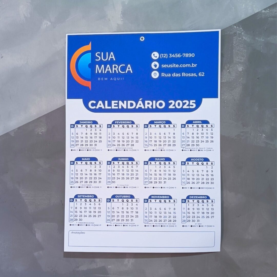 Calendário Parede A3 - Personalize com sua Marca - 10 unidades