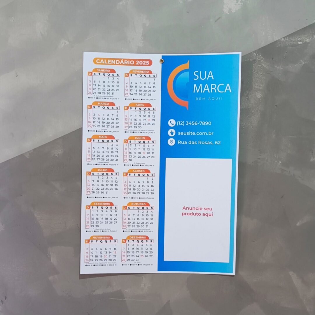 Calendário Parede A3 - Personalize com sua Marca - 10 unidades