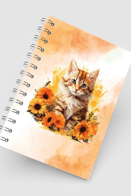 Caderno Grande 19x27 - Gatos - Gato Laranja Flores