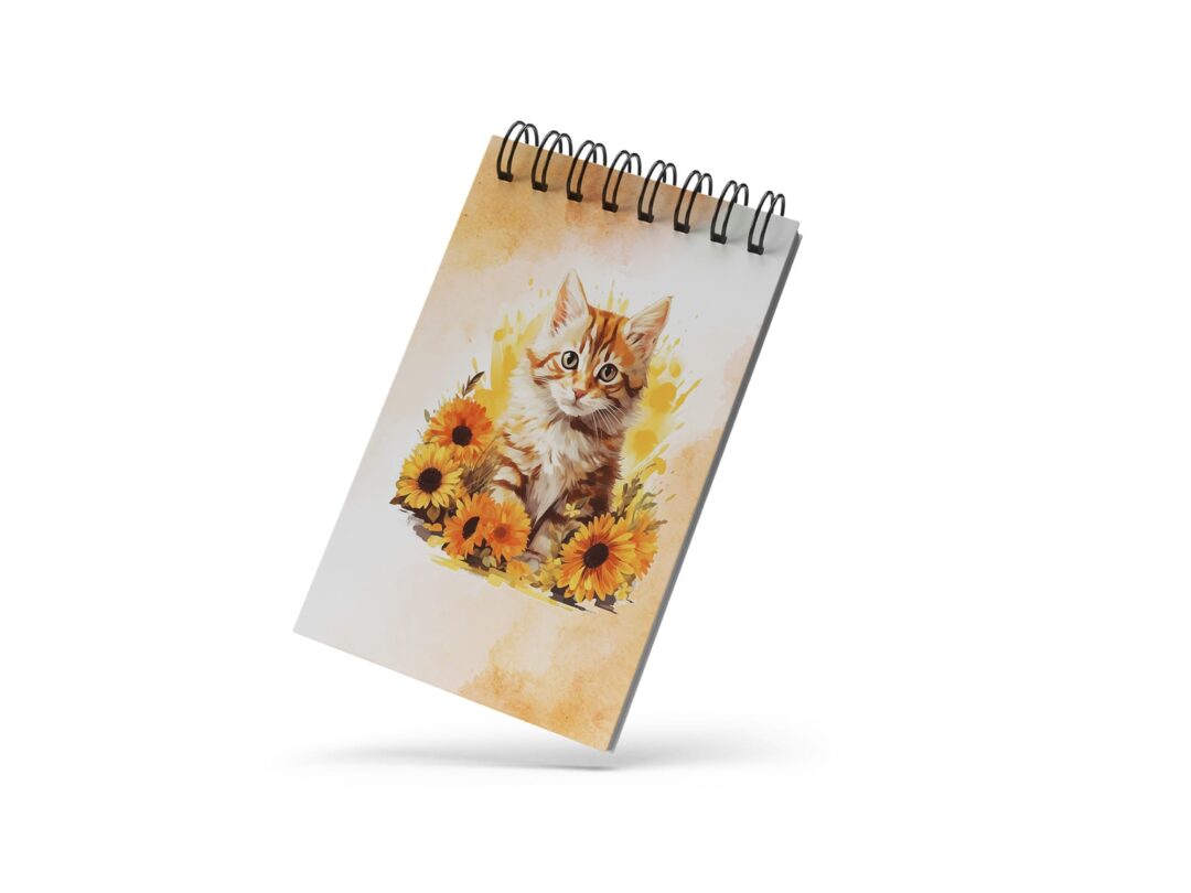 Bloco de Notas 10x15cm - Gatos - Gato Laranja Flores
