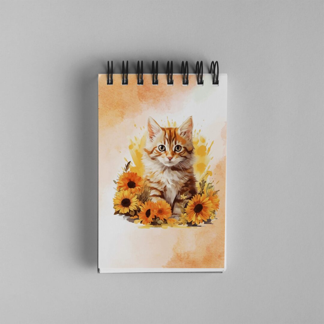 Bloco de Notas 10x15cm - Gatos - Gato Laranja Flores