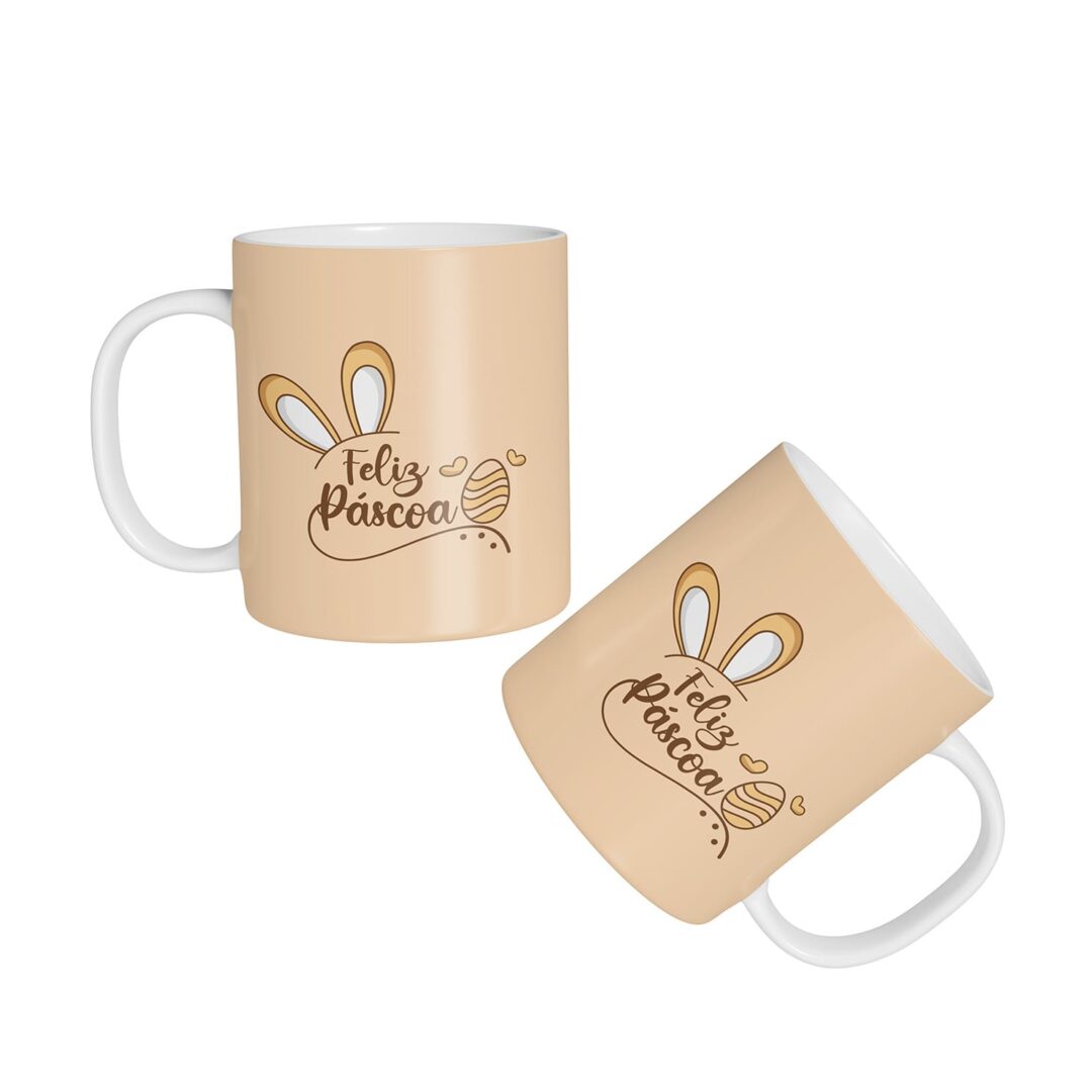 Caneca Cerâmica - Páscoa - Feliz Páscoa - Amarelo