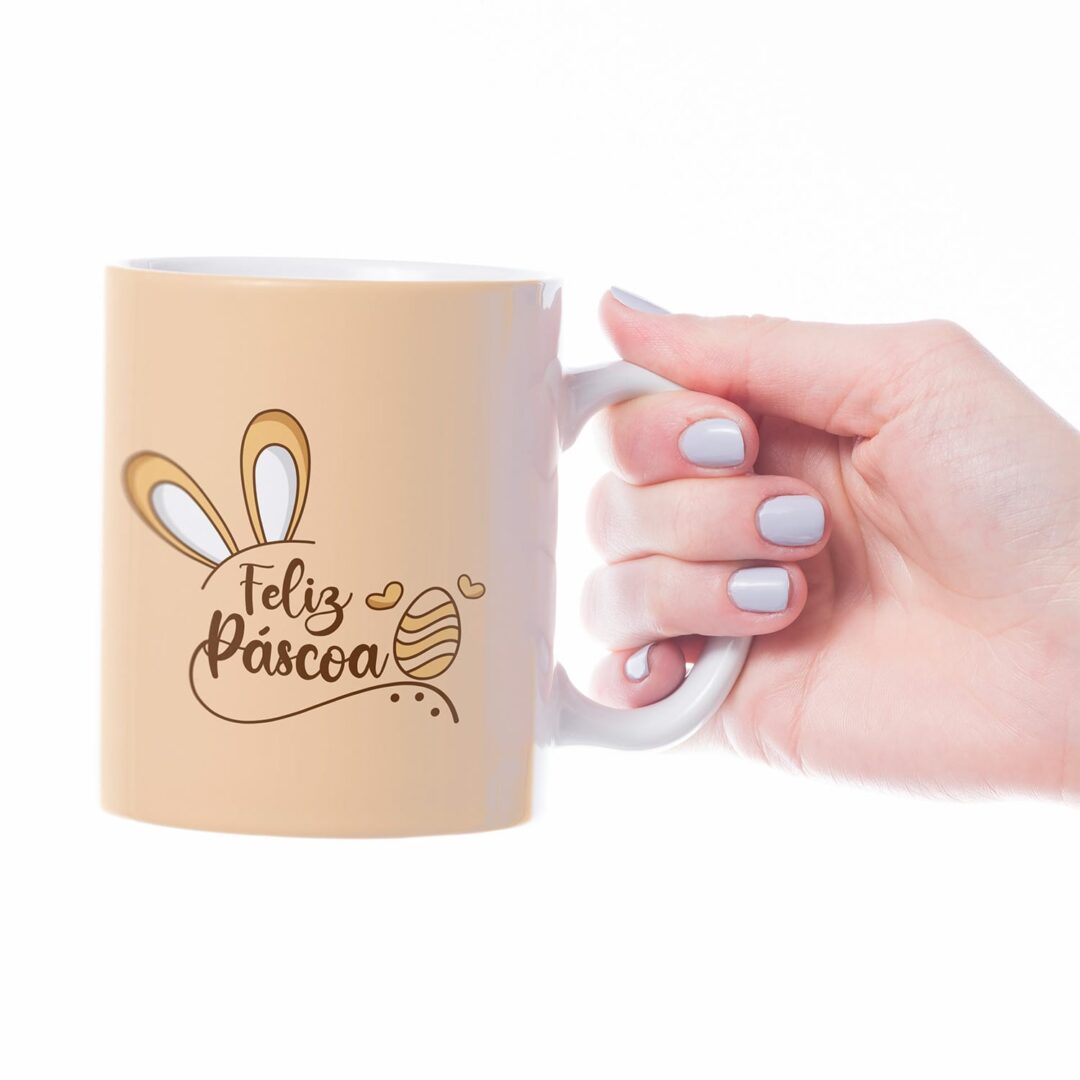 Caneca Cerâmica - Páscoa - Feliz Páscoa - Amarelo