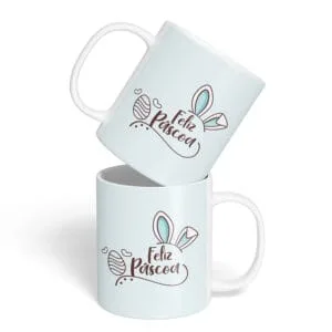 Caneca Cerâmica - Páscoa - Feliz Páscoa - Azul