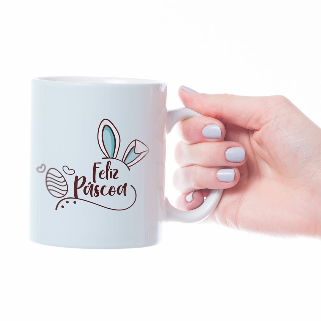 Caneca Cerâmica - Páscoa - Feliz Páscoa - Azul