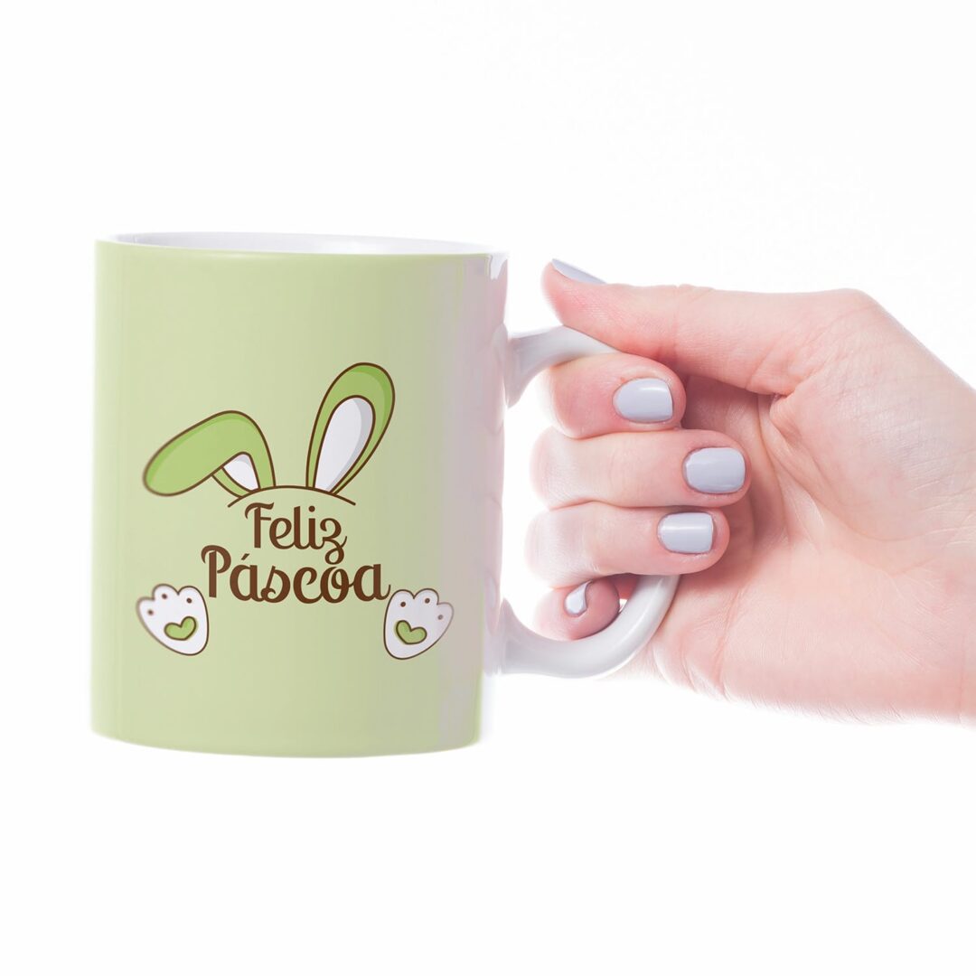 Caneca Cerâmica - Páscoa - Feliz Páscoa - Verde