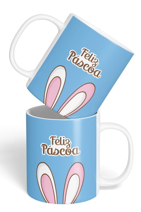 Caneca Cerâmica - Páscoa - Orelha do Coelho - Azul