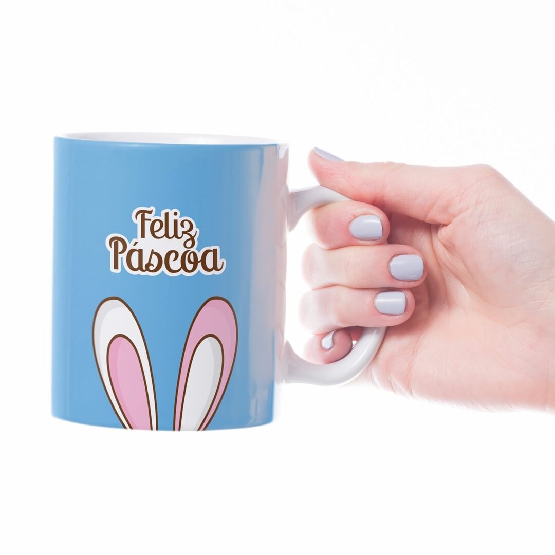 Caneca Cerâmica - Páscoa - Orelha do Coelho - Azul
