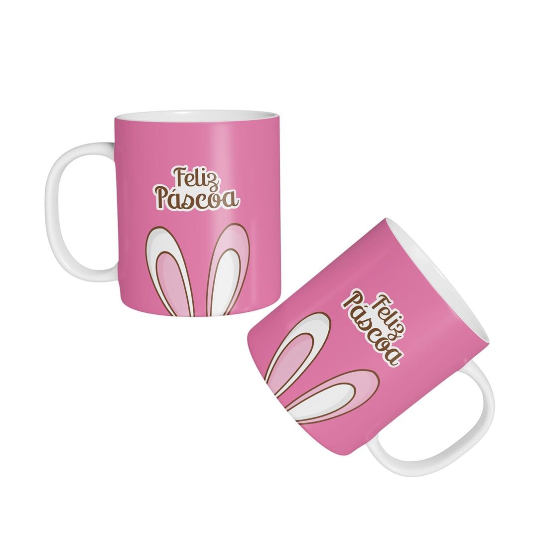 Caneca Cerâmica - Páscoa - Orelha do Coelho - Rosa