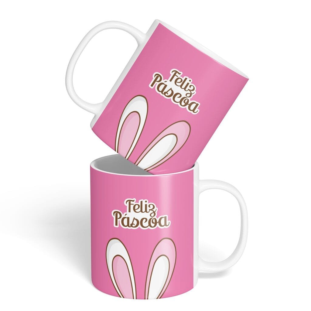 Caneca Cerâmica - Páscoa - Orelha do Coelho - Rosa