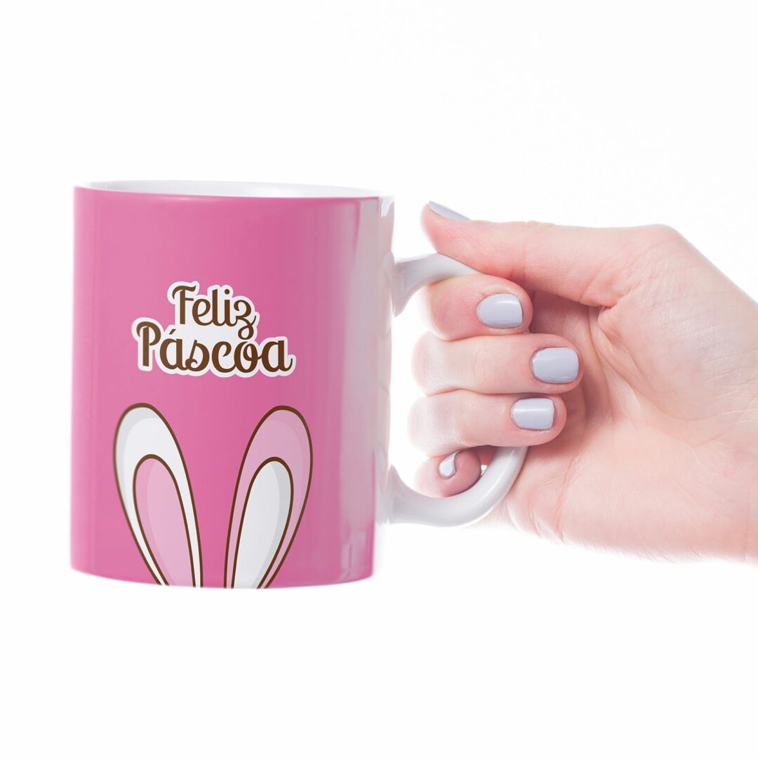 Caneca Cerâmica - Páscoa - Orelha do Coelho - Rosa
