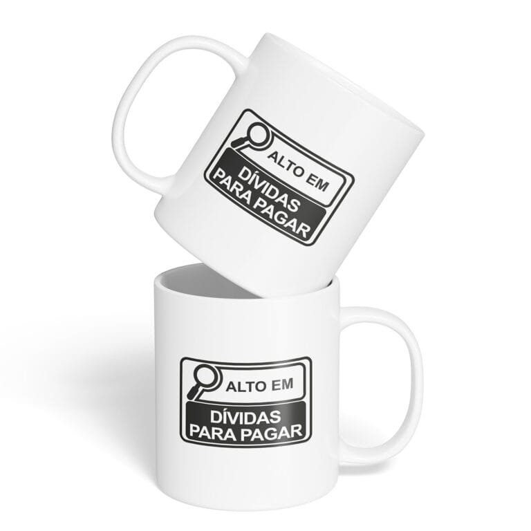 Caneca Cerâmica – Alto em Dívidas para Pagar