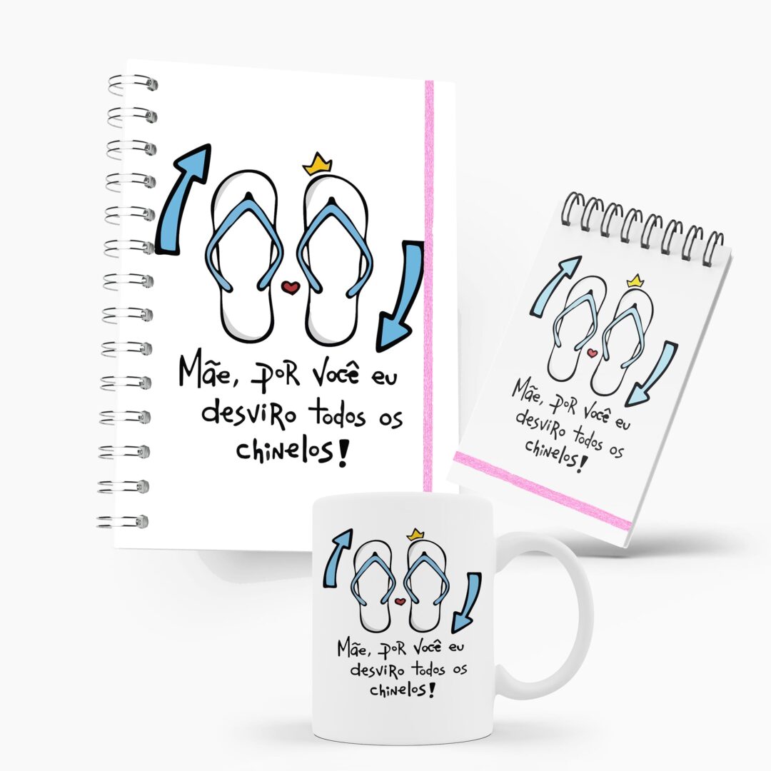 Kit Caderno, Bloco e Caneca - Dia das Mães - Desvirar Chinelos