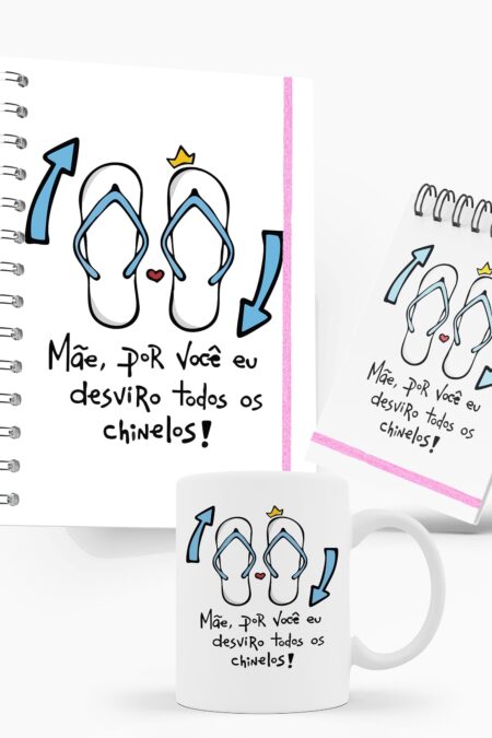 Kit Caderno, Bloco e Caneca - Dia das Mães - Desvirar Chinelos