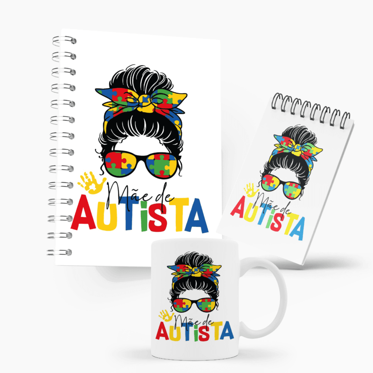 Kit Caderno, Bloco e Caneca – Dia das Mães – Mãe de Autista