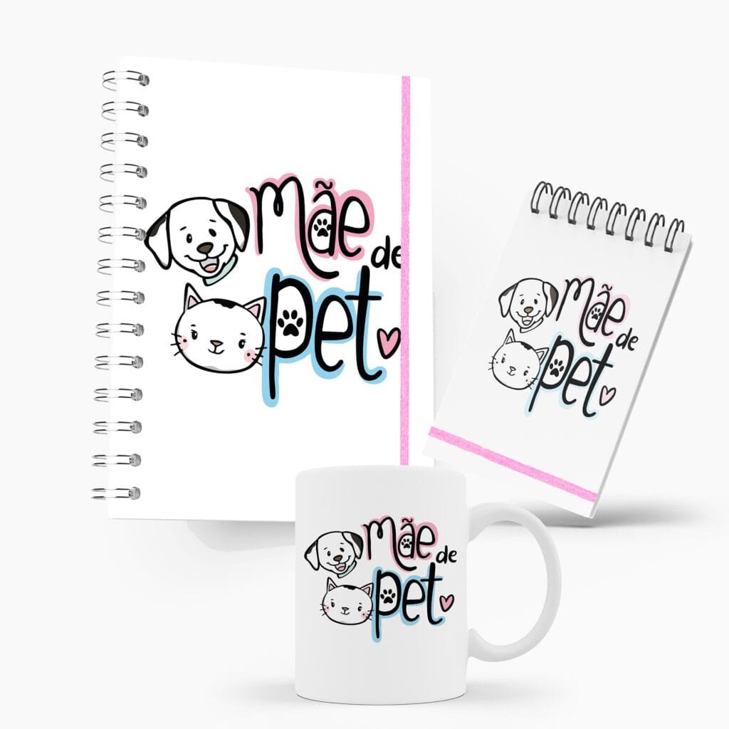 Kit Caderno, Bloco e Caneca - Dia das Mães - Mãe de Pet