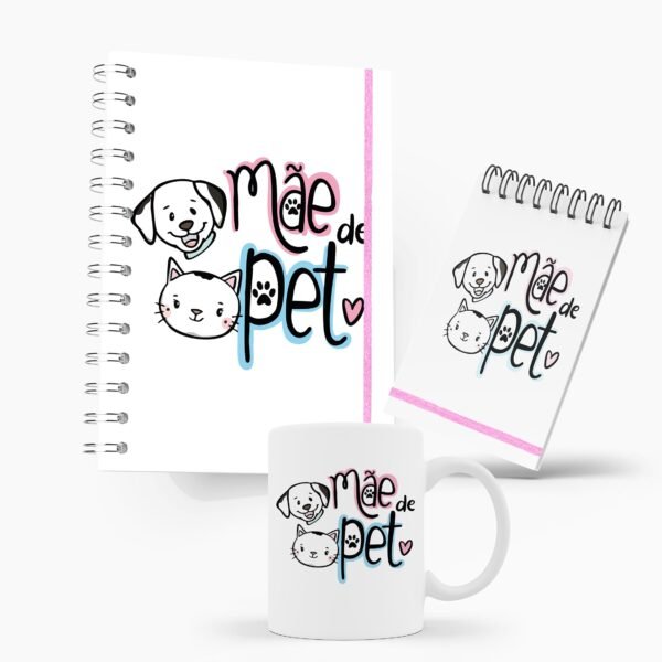 Kit Caderno, Bloco e Caneca - Dia das Mães - Mãe de Pet