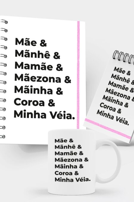 Kit Caderno, Bloco e Caneca - Dia das Mães - Nomes para Mães
