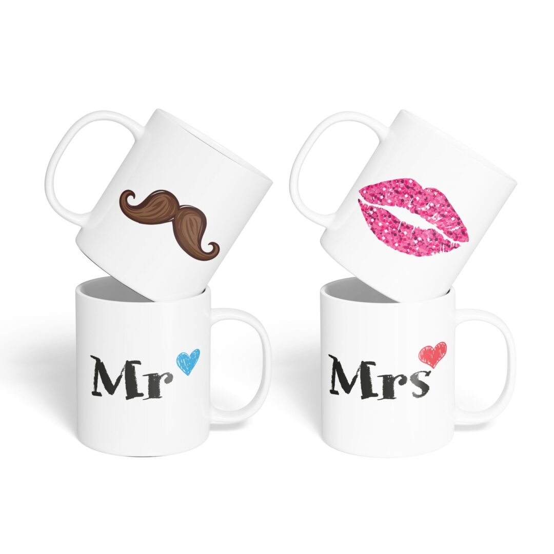 Caneca Cerâmica - Namorados - Mr e Mrs - 2 Unidades