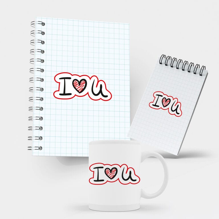 Kit Caderno, Bloco e Caneca – Namorados – I Love U