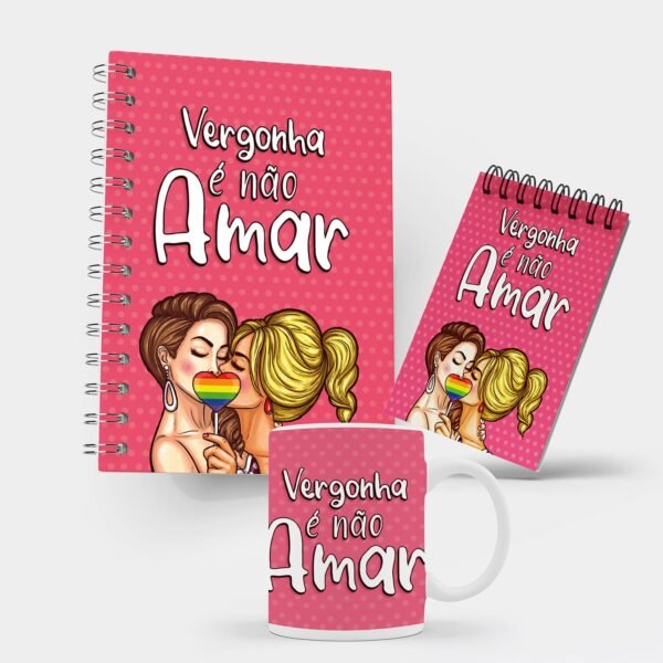 Kit Caderno, Bloco e Caneca - Namorados - Vergonha Não Amar