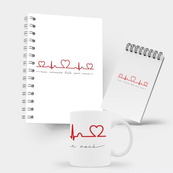 Kit Caderno, Bloco e Caneca - Namorados - Bate por Você