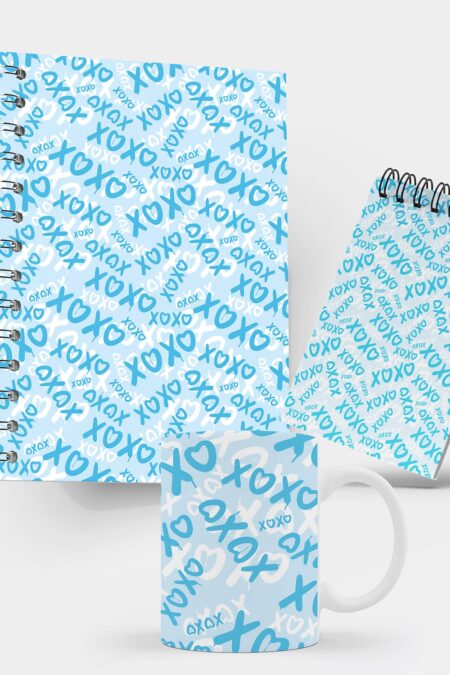 Kit Caderno, Bloco e Caneca - Namorados - XOXO - Azul