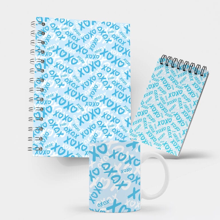 Kit Caderno, Bloco e Caneca – Namorados – XOXO – Azul