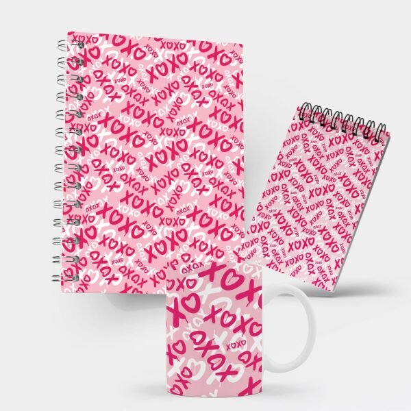 Kit Caderno, Bloco e Caneca - Namorados - XOXO - Rosa
