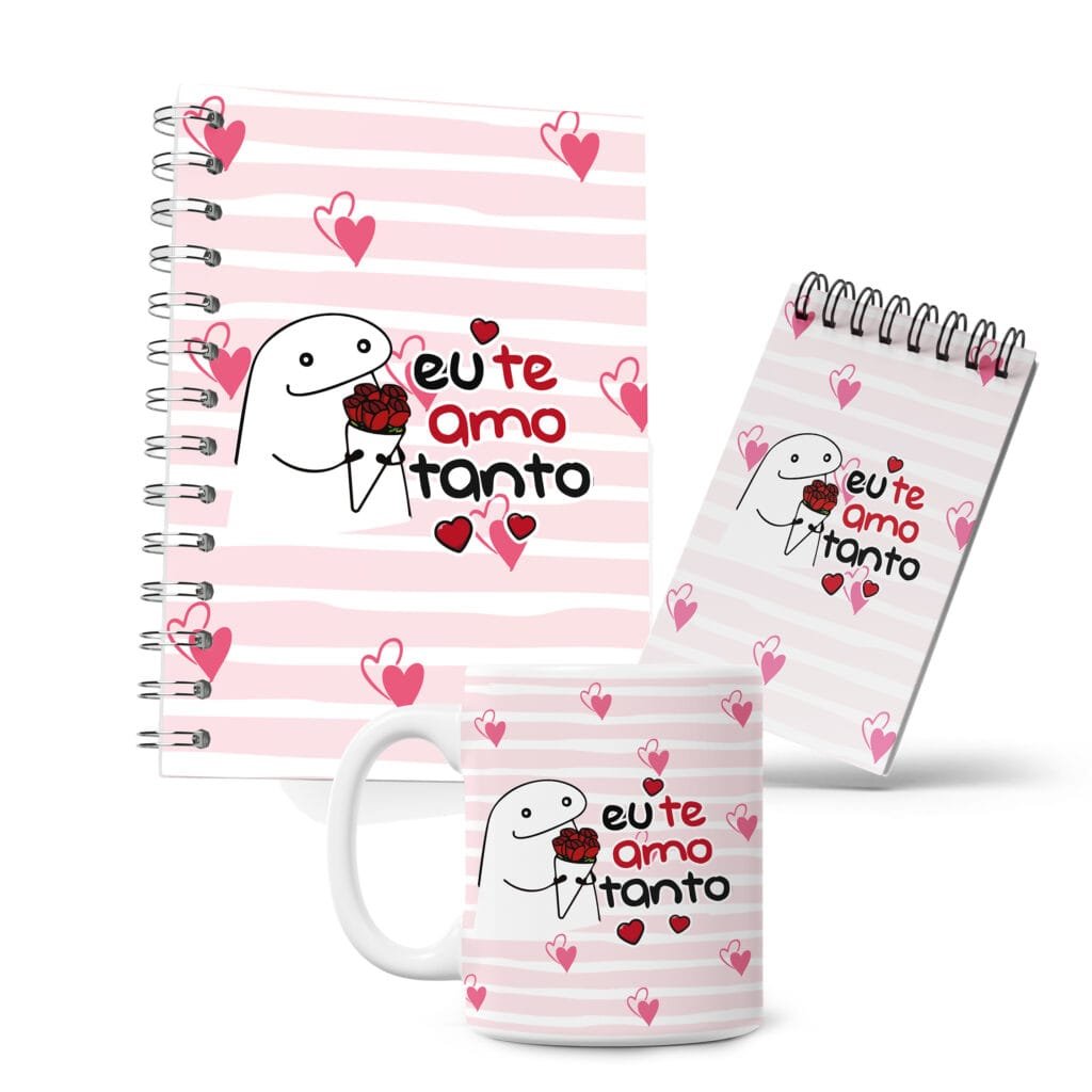 Kit Caderno, Bloco e Caneca - Amor - Flork - Eu Te Amo Tanto