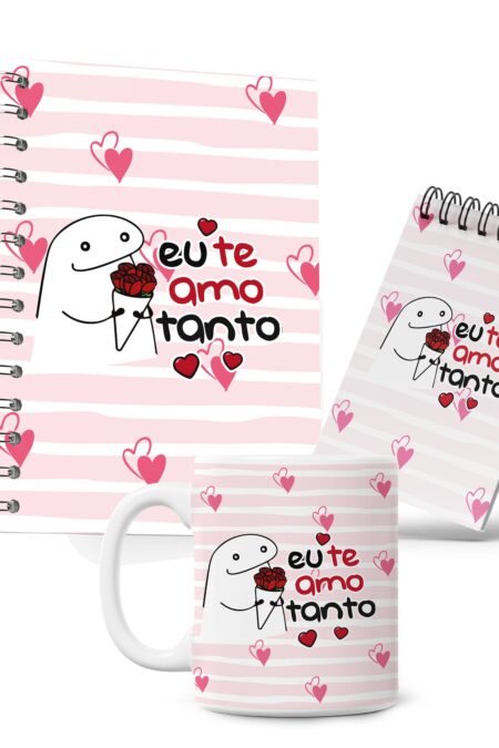 Kit Caderno, Bloco e Caneca - Amor - Flork - Eu Te Amo Tanto