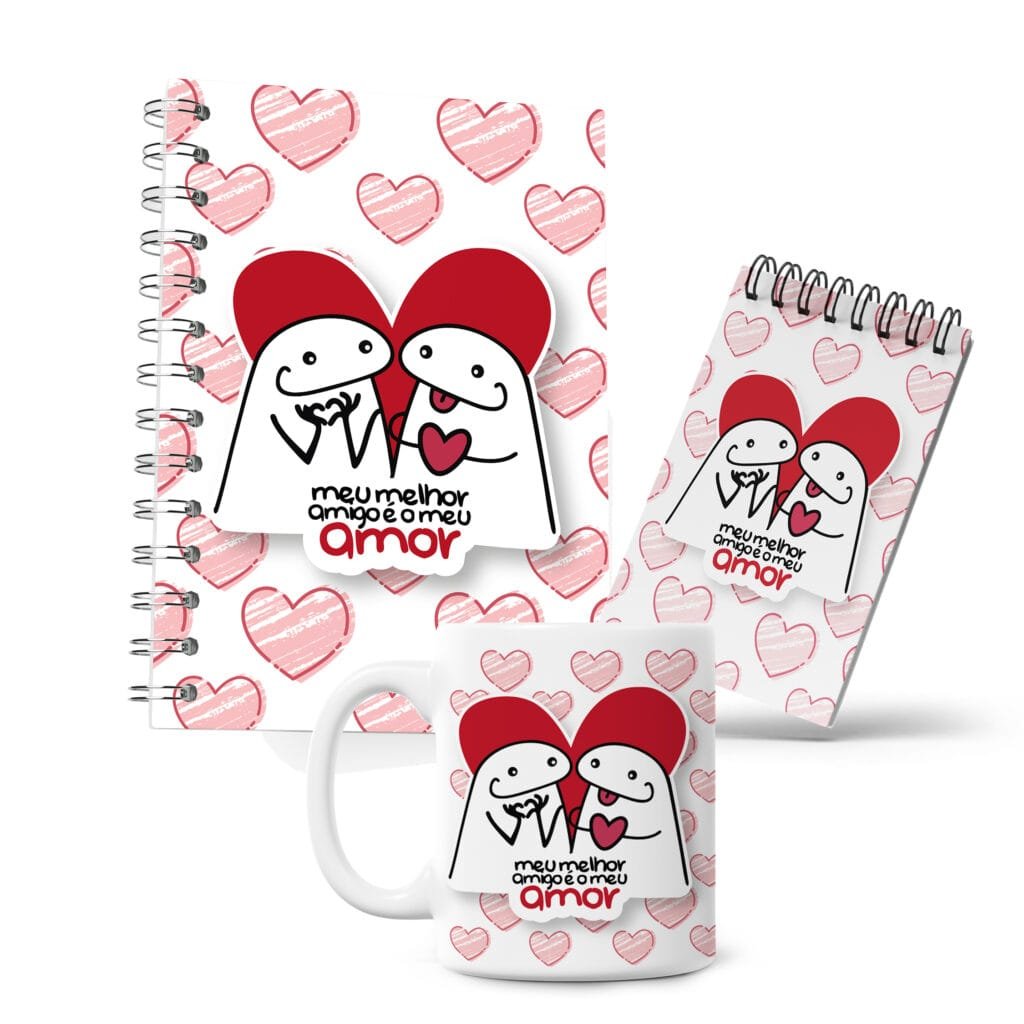 Kit Caderno, Bloco e Caneca - Amor - Flork - Melhor Amigo