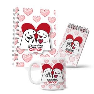 Kit Caderno, Bloco e Caneca - Amor - Flork - Melhor Amigo
