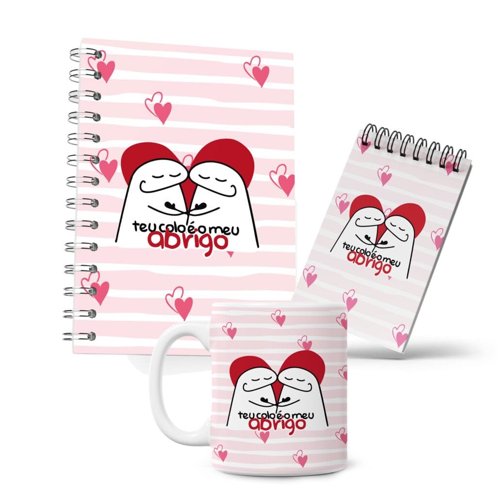 Kit Caderno, Bloco e Caneca - Amor - Flork - Meu Abrigo