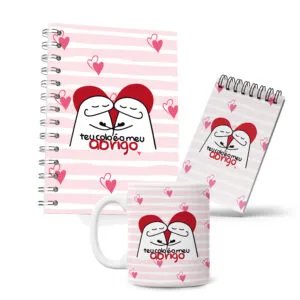 Kit Caderno, Bloco e Caneca - Amor - Flork - Meu Abrigo